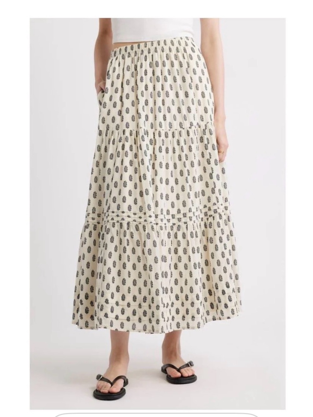 Treasure & Bond Cream Maxi Skirt with Black Dot Motif
